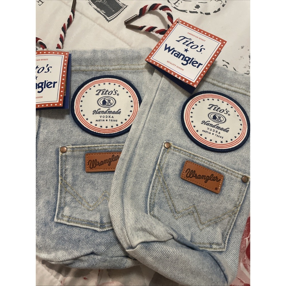 Tito's Vodka x Wrangler Jeans Denim Drawstring Bottle Bag Holder NO BOTTLE Lot 2